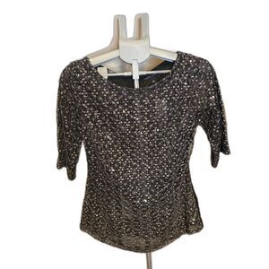 NWT Banana Republic Black & Silver Sequin Half Sleeve Size 10 Glam Sparkle